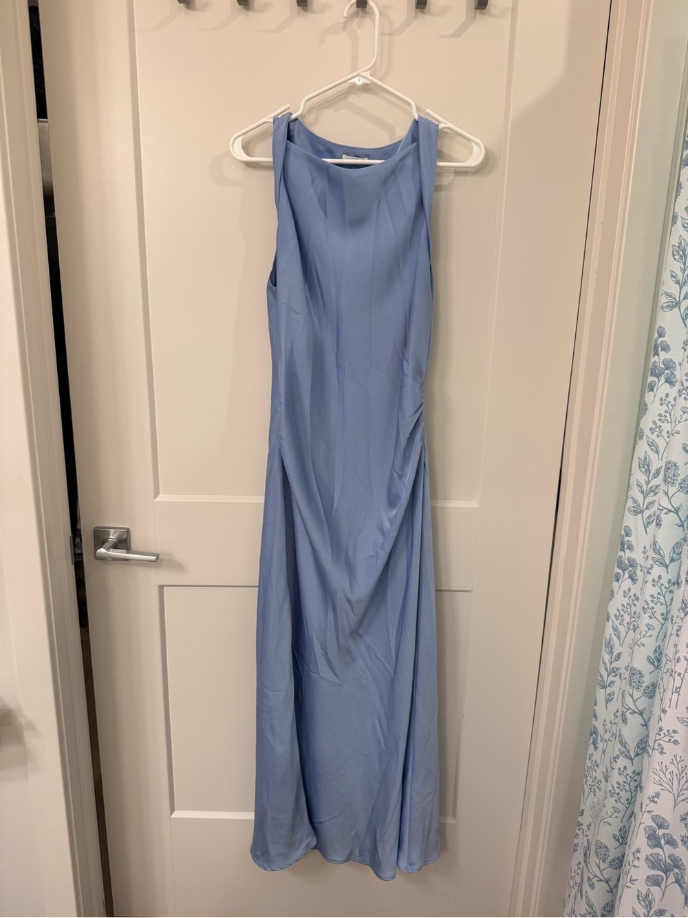 Sleeveless Sky Blue Maxi Dress - Classic Draped Silhouette